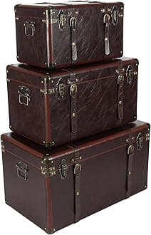 Traditional Brown Faux Leather Trunk Set