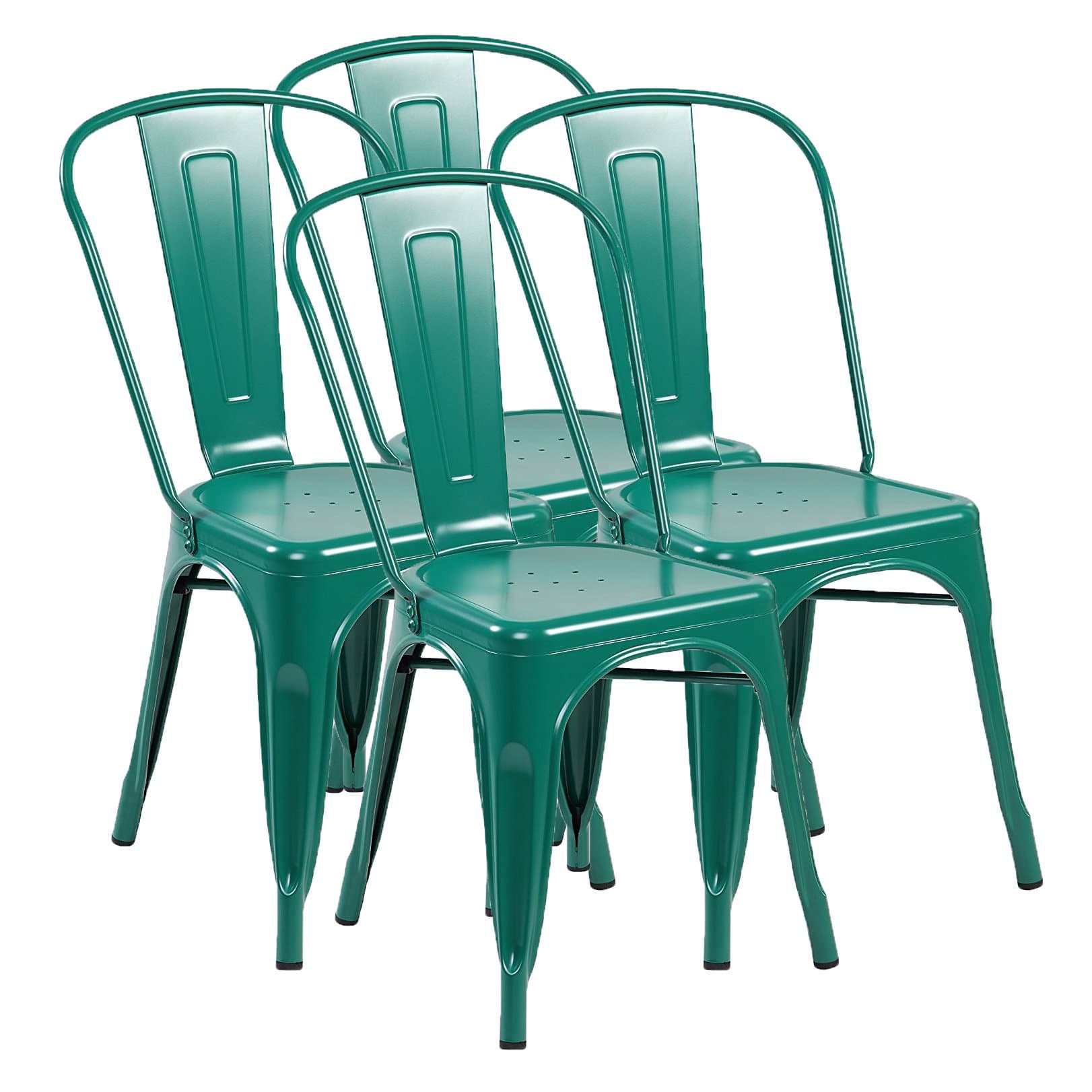 Ayvek Chairs Metal High Back ProStackable Indoor and Outdoor Barstool (Set of 4), Matte Green
