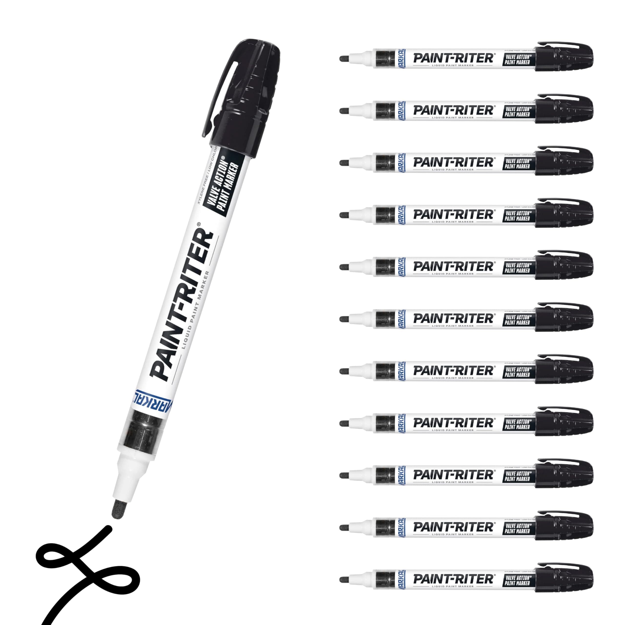 Markal 96823 Paint-Riter+ Valve Action Marker, Versatile Surface Compatibility, Bold Mark Size 1.8", Black 12-Pack