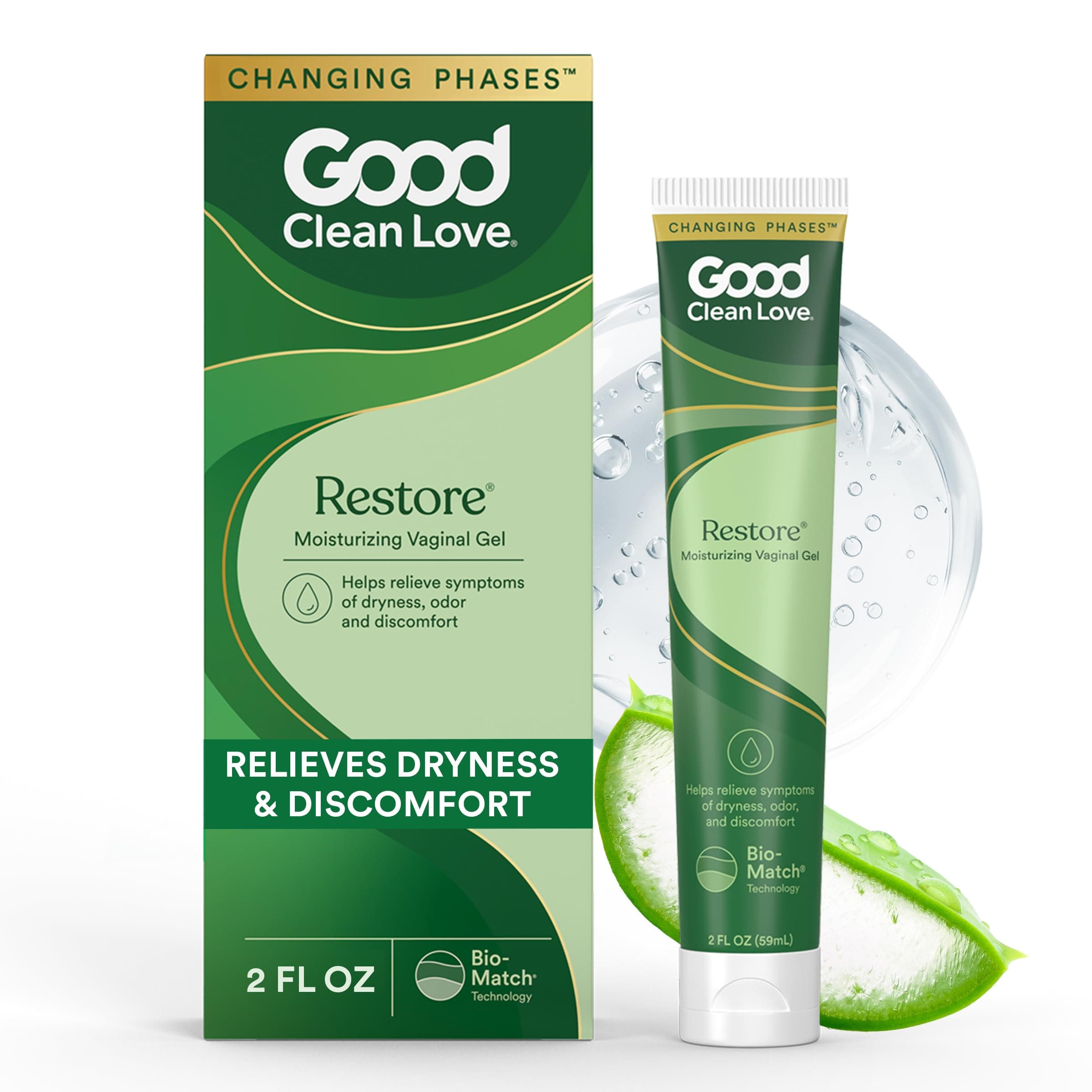 Good Clean Love Restore Moisturizing Vaginal Gel, pH-Balanced Vaginal Moisturizer, Water-Based Feminine Care with Aloe Vera & Lactic Acid, Reduces Dryness, Discomfort & Odor for Women, 2 Oz