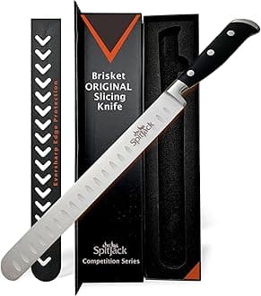 SpitJack Brisket Knife for Meat Carving and Slicing - Stainless Steel, Granton Edge, 28cm Blade, BBQ Competition-Chef Series