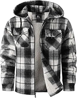 Men's Flannel Shirt Jacket Fleece Sherpa Lined Plaid Jackets Coat Full Zip Up Hoodie Winter Outwear