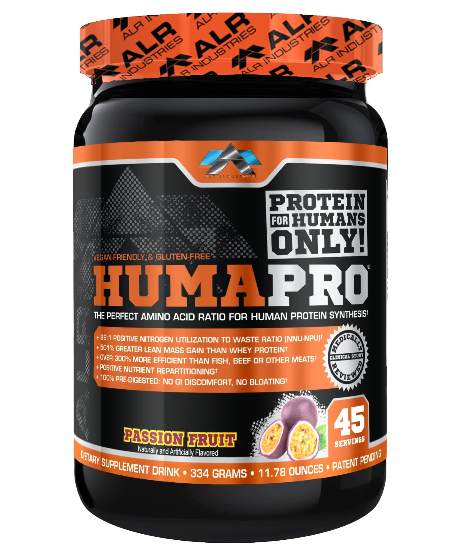 Humapro | Amino Acids Protein Matrix for Humans | 99% Utilization for Lean Muscle | Vegan, Gluten Free | 334g / 45 Servings (Passion Fruit)