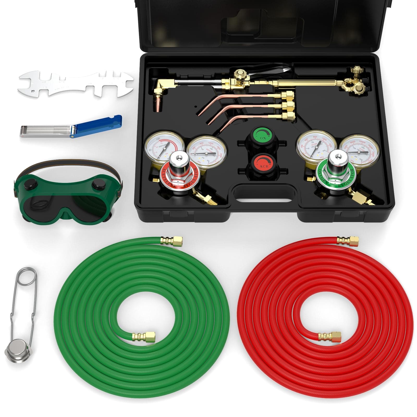 TOOLIOMOxygen & Acetylene Torch Kit, Gas Cutting Welding Torch Set Welder Tools with Regulator Gauges Nozzles Hose