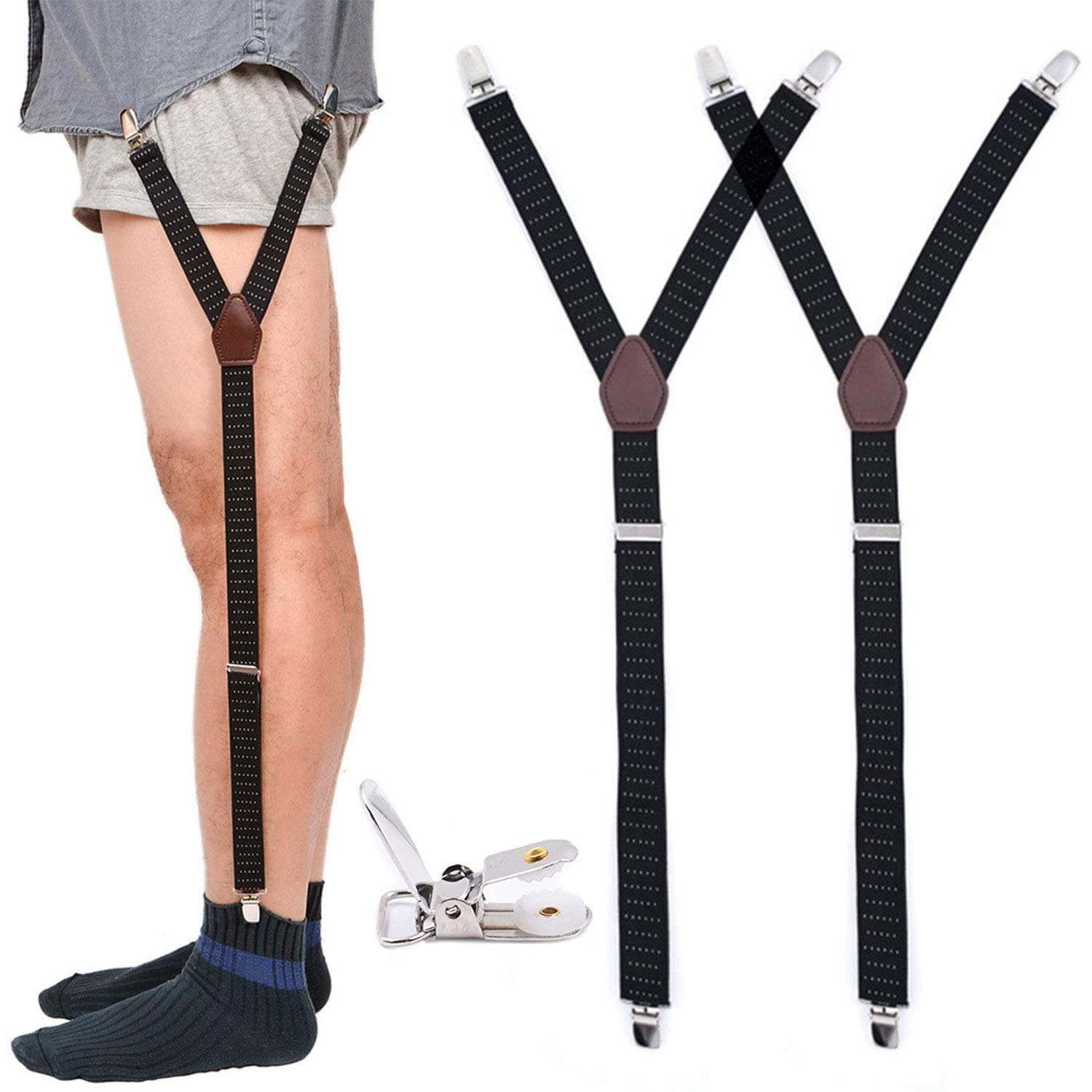 Men Y-Style Shirt Stays Stirrup Adjustable Elastic Garters Strap Non-slip Clamps (E-pack of 8 Pairs)