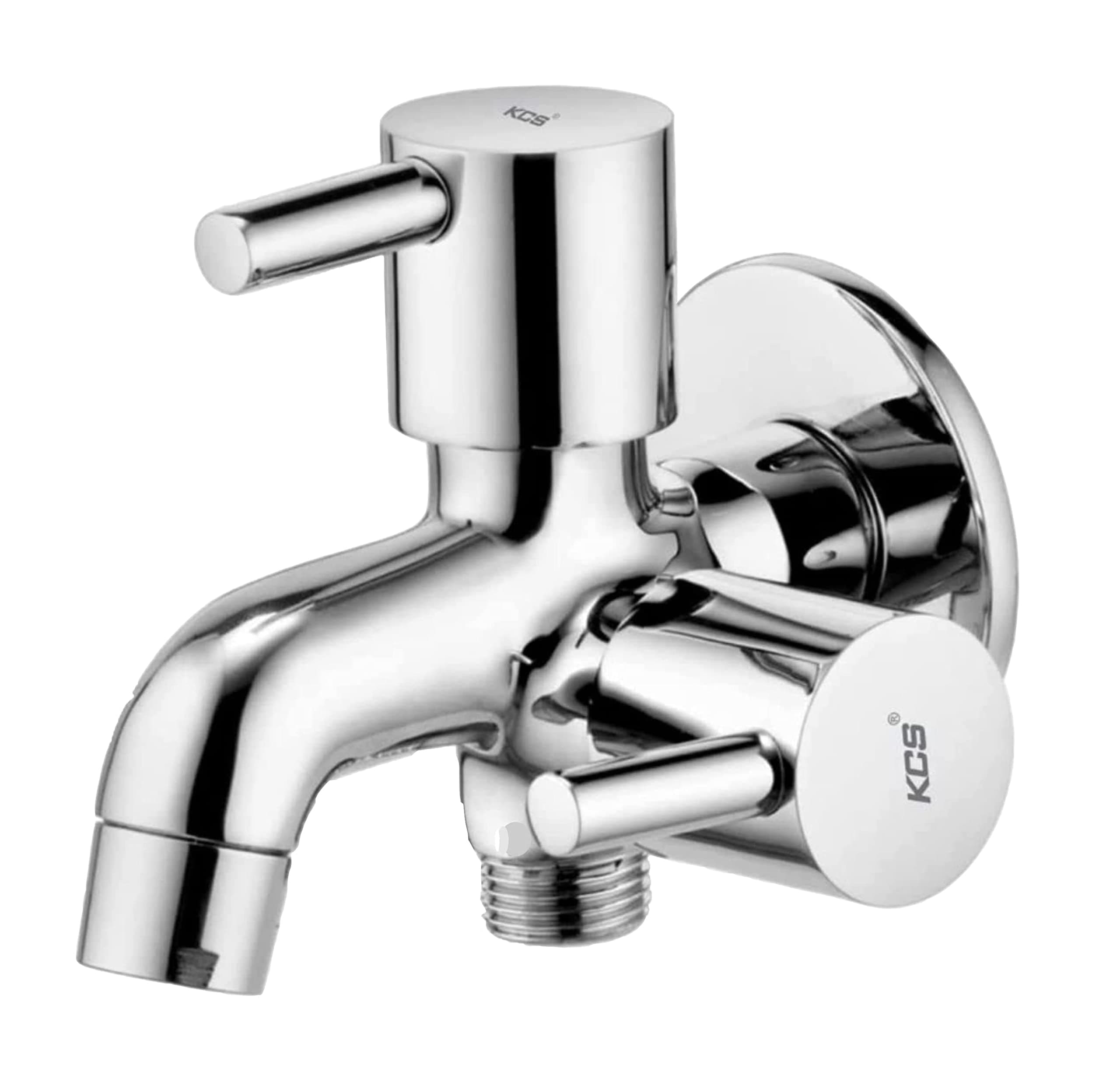KCS® - 2 Way Tap for Bathroom - 2 in 1 Heavy Brass Made Faucet Body - for Washing Machine, Garden and Shower (Chrome, FLORA-21BC-107)