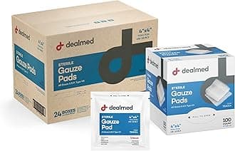 Dealmed 4’’ x 4’’ Sterile Gauze Pads (100 Count) Disposable and Individually Wrapped Medical Gauze Pads, Wound Care Product for First Aid Kit and Medical Facilities (Case of 12)