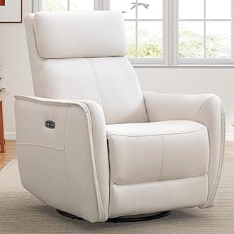 Power Swivel Recliner Chair,Rocking Chair Nursery with USB Port, Rocker Reclining Chair with Upholstered,Faux Leather Glider Rocking Chairs for Living Room, Bedroom, Cream White