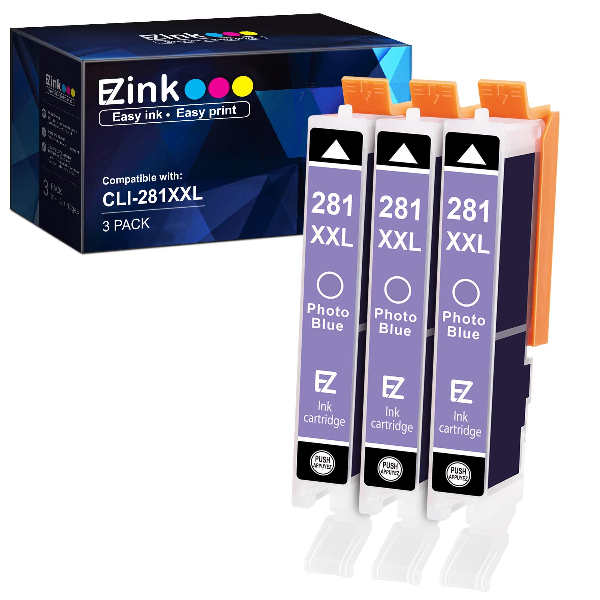 E-Z Ink (TM) Compatible Ink Cartridge Replacement for Canon CLI 281 XXL to use with PIXMA TS9120 TS8120 TS8220（Photo Blue，3Pack）