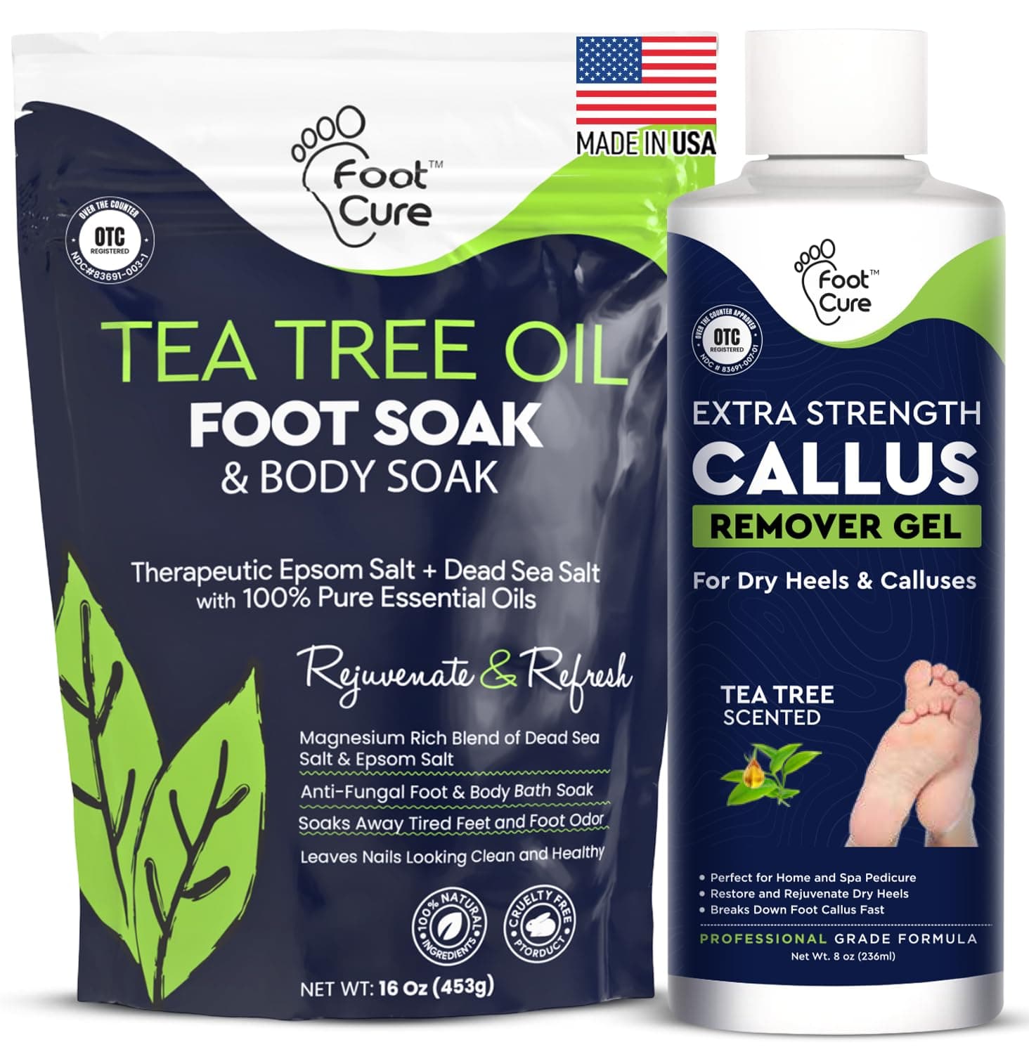 Tea Tree Foot Soak & Callus Remover Gel Kit - Extra Strength Callus Remover Gel & Foot Soak With Epsom Salts For Calluses, Dry Cracked Heels, Toenail - Pedicure for Tired Feet