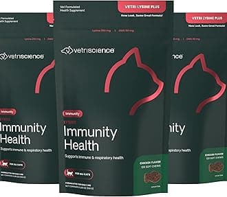 Lysine Immunity Health Chews, 250 mg Lysine Plus Immune Supplement for Cats and Kittens with Allergies, Sneezing, Runny Nose and Watery Eyes, Chicken, 3 Pack