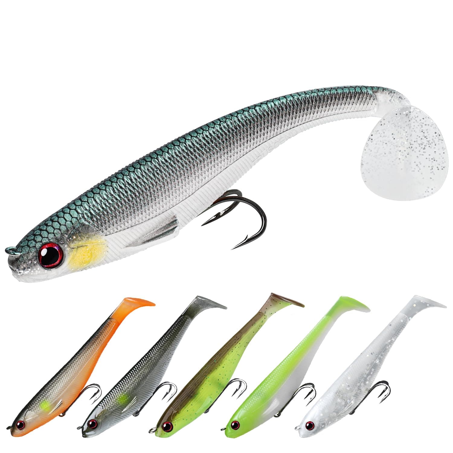 TRUSCEND Easy Catch Soft Lures, Unique Vibrating Swim Action and Trembly Sinking Move for More Bites, Amazing Soft Swimbaits for Family Fishing, Well-Made Fishing Lures for Bass Trout Crappie Walleye