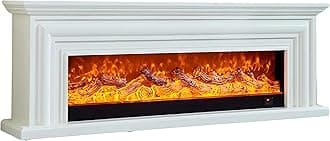 Electric Fireplace (180cm) with 1500W Heater, LED Wood Frame, Remote Control, Adjustable Flame, Beautiful TV Stand, Home Decorations (XL, 180cm, White)