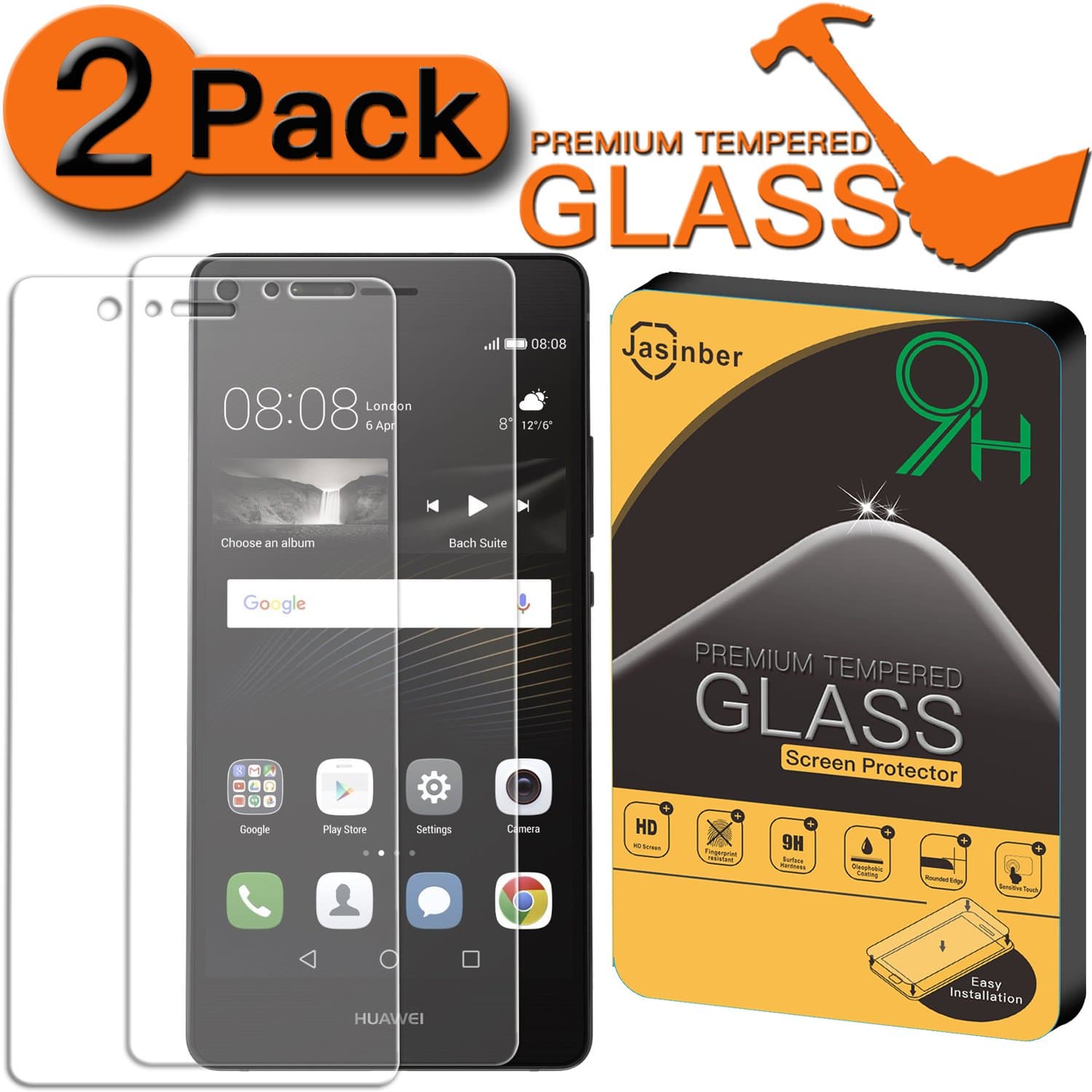 [2-Pack] Huawei P9 Lite Screen Protector, Jasinber [Tempered Glass] Screen Protector for Huawei P9 Lite with 9H Hardness/Anti-Scratch/Anti-Fingerprint