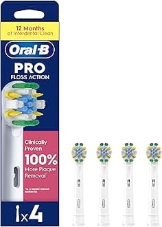 Oral-B Pro Floss Action Electric Toothbrush Head, Oral B Electric Toothbrushes Heads, X-Shaped and Interdental Bristles for Deeper Plaque Removal, Pack of 4 Replacement Toothbrush Heads