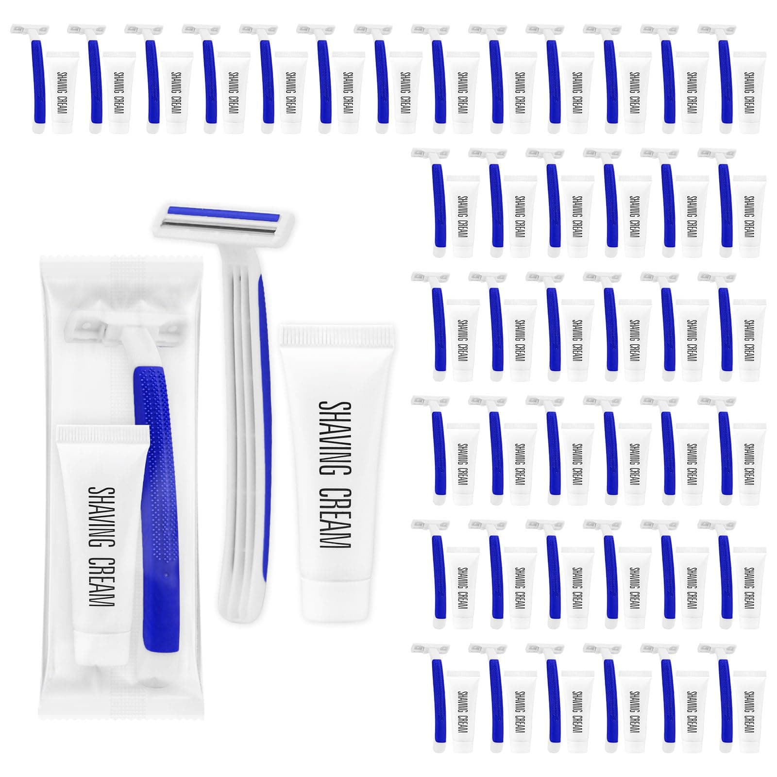 Disposable Razors in Bulk,razors individually wrapped bulk,Twin Blade Razors with Clear Safety Cap and Shaving Cream, Razors For Homeless, Hotel,Air Bnb,Shelter/Homeless/Travel (50 PCS)