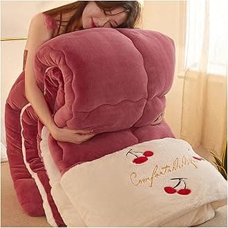 Cozy Thicker Warmth Quilt Comforter, Soft Super Thick Winter Warm Blanket Artificial Lamb Cashmere Weighted Blankets for Beds,Dousha a,220 * 240cm 5 kg [Energy Class A]