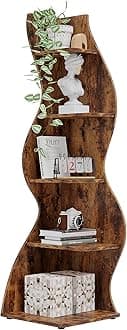 Corner Shelf, Rustic 5-Tier Wall Corner Bookshelf, Stylish Corner Small Bookcase Storage Rack Plant Stand with Unique Shape for Living Room, Home Office (1PC, Brown)