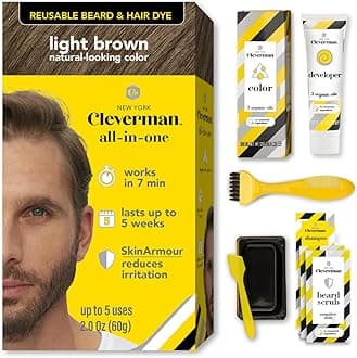- Reusable Hair & Beard Dye for Men – Light Brown 6.12 | Up to 5 Uses, 7 Minutes | Natural Gray Coverage, No-Drip Cream with SkinArmour® – Cleverman