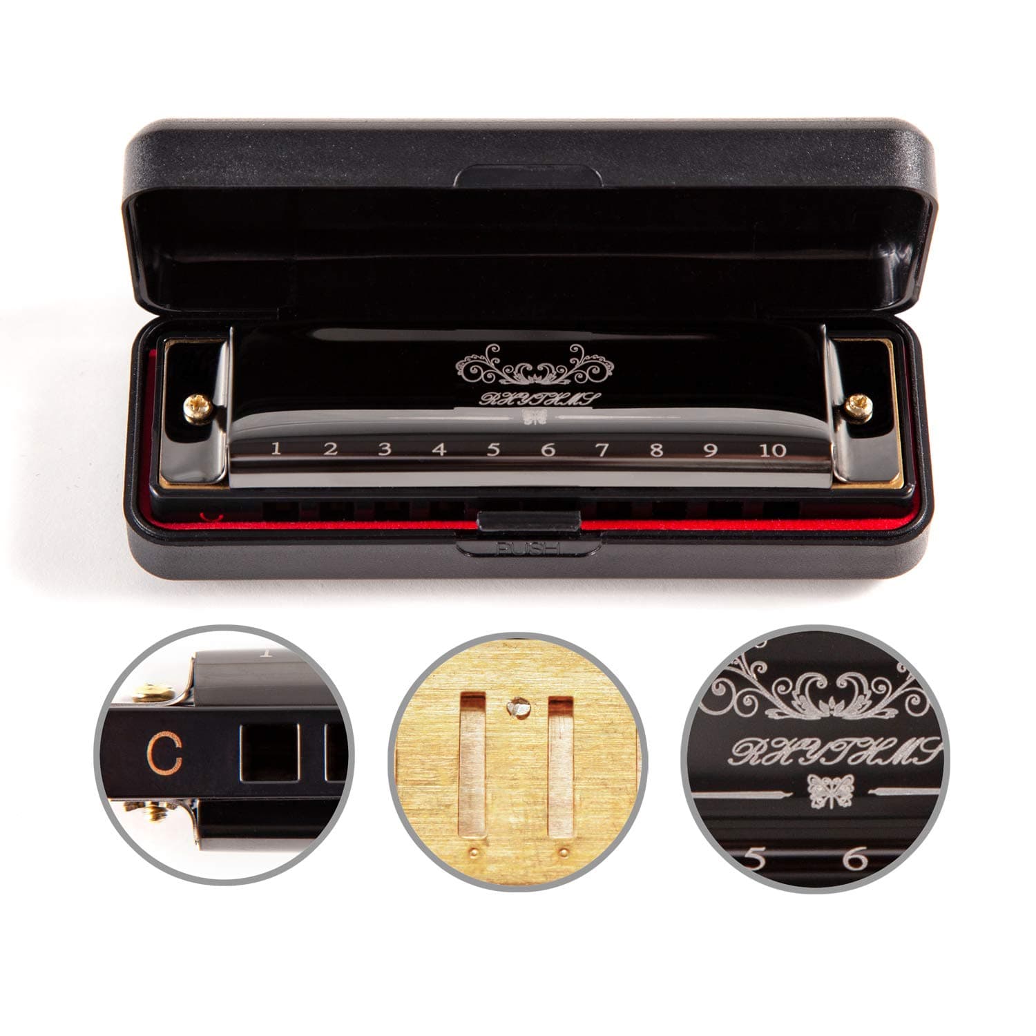 Harmonica, Standard Diatonic Key of C 10 Holes 20 Tones Blues Mouth Organ Harp For Kids, Beginners, Professional, Students (Black)