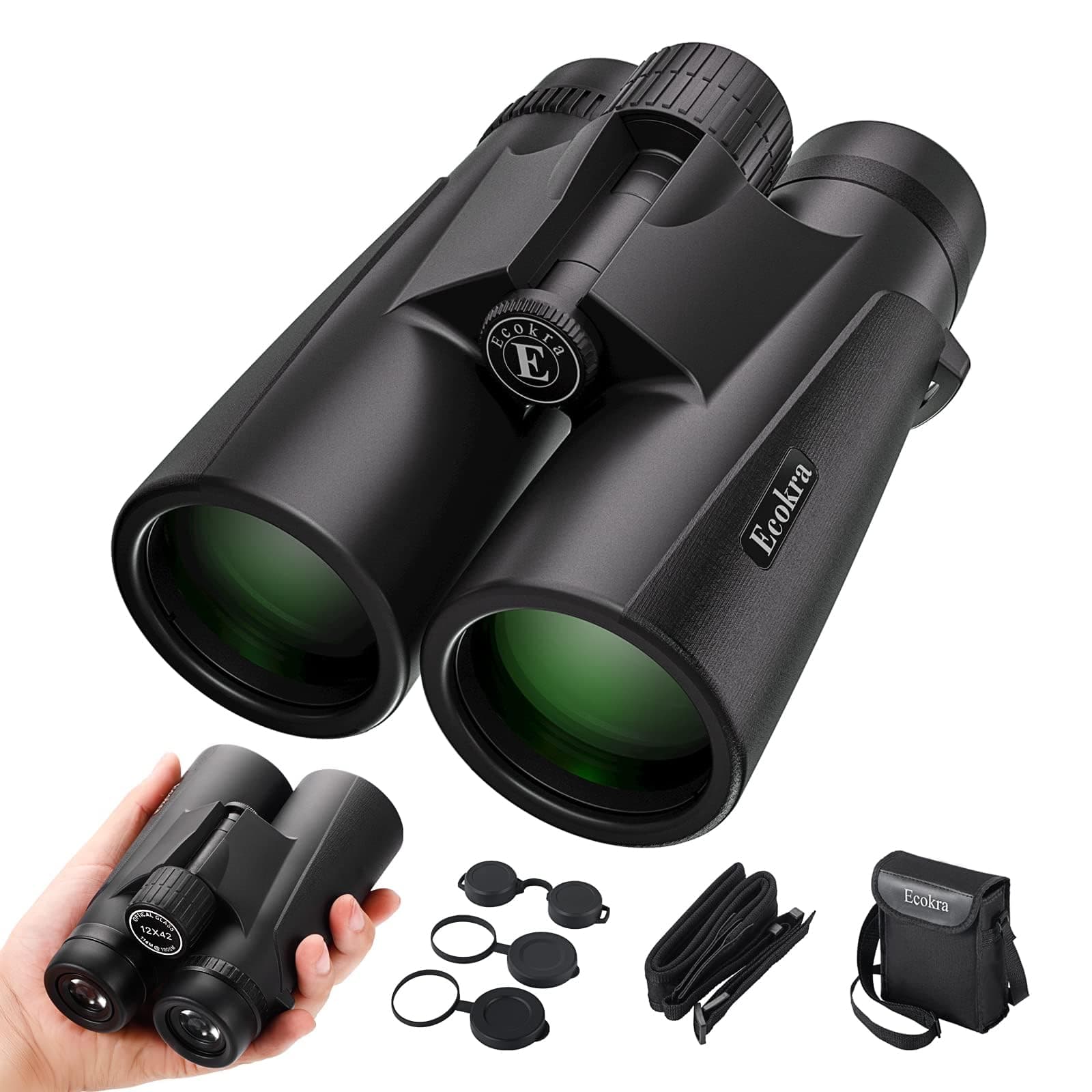 12x42 HD Binoculars for Adults, Super Bright High Power Compact Binoculars with Large View, Clear Low Light Night Vision, BAK4, FMC Prisms for Bird Watching Hunting Stargazing