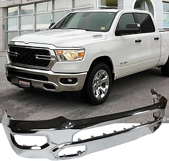 Front Bumper Compatible with 2019-2024 Dodge Ram 1500, Silver Truck Automotive Steel Replacement Bumpers Face Bar with Fog Lights Hole, without Sensor Holes (Style A)