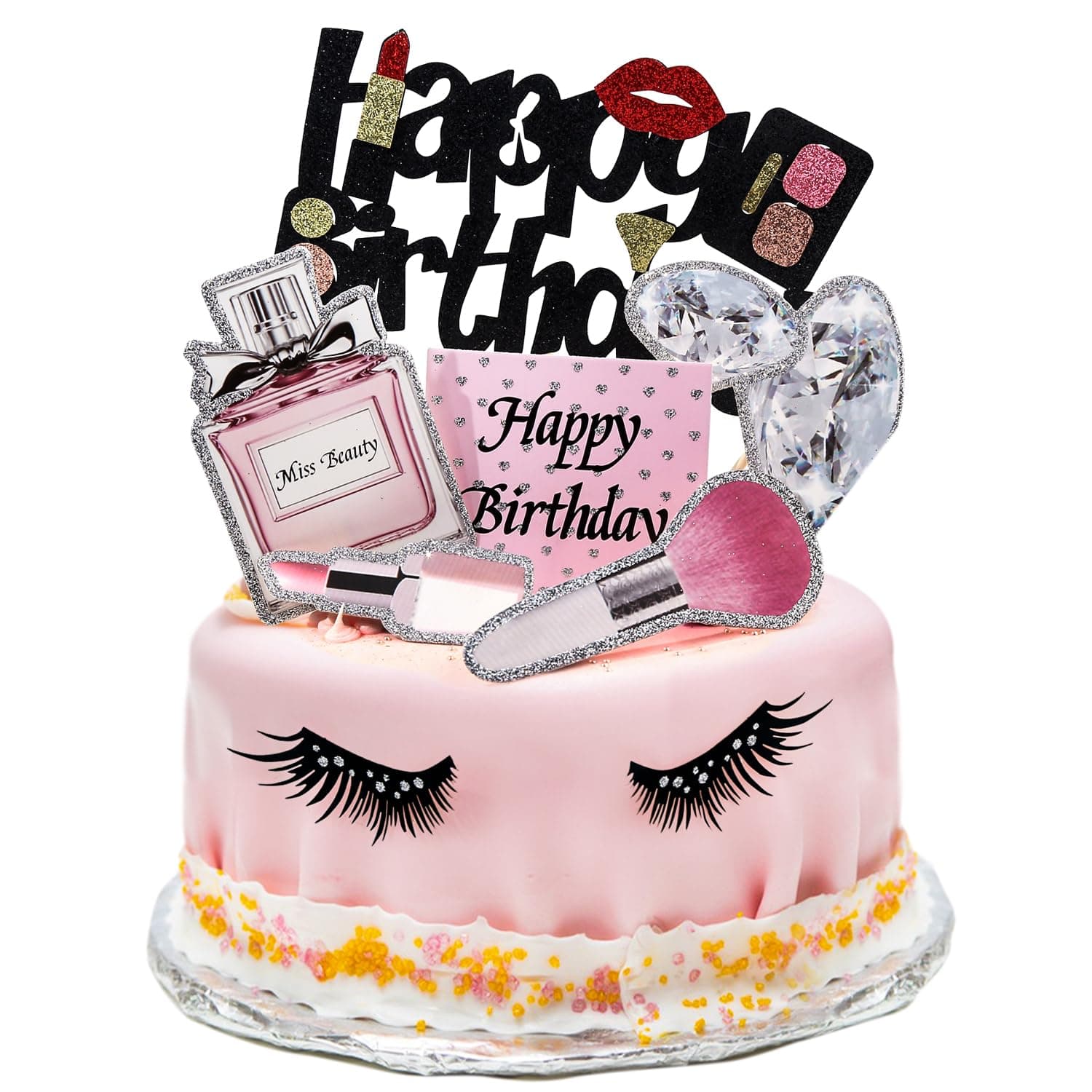22Pack Makeup Cake Topper, Lipstick Perfume Bottle Eyelash Diamond Brush Cosmetic Cupcake Topper, Happy Birthday Decoration for Girl Women Makeup Theme Birthday Bridal Shower Salon Spa Party Supplies