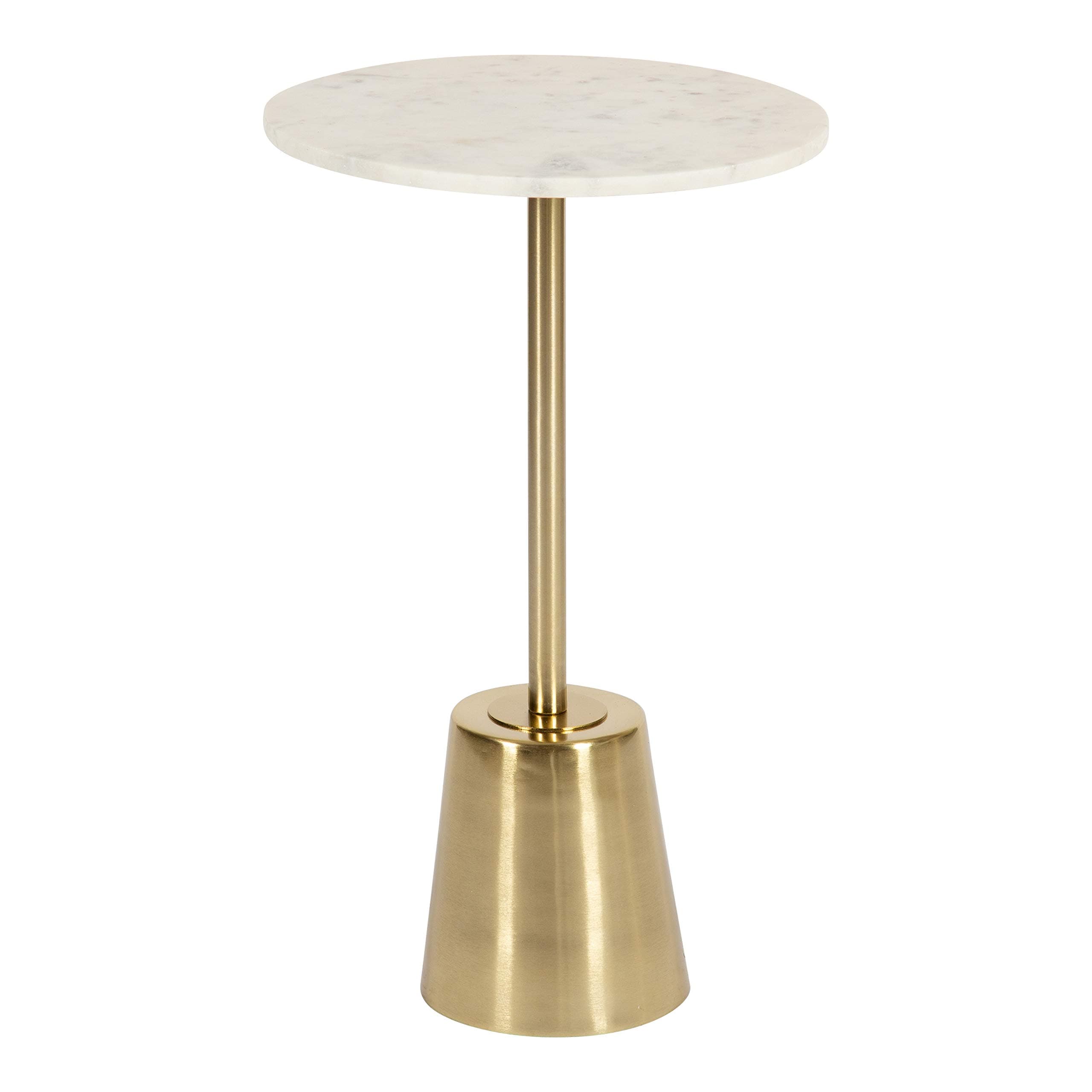 Kate and Laurel Tira Modern Marble Side Table, 14 x 14 x 24, Gold, Small Pedestal Table for Decorative Display