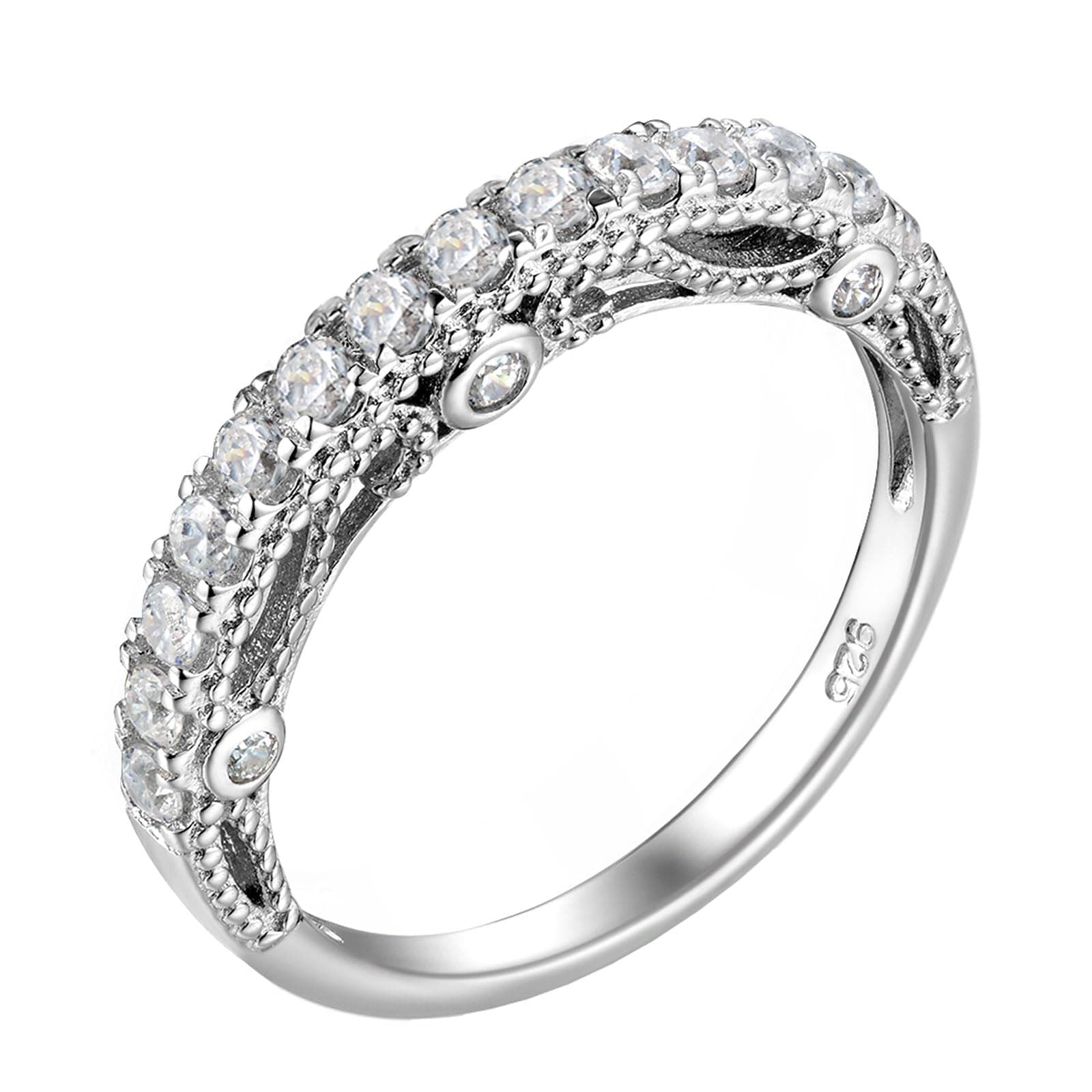 WuziwenStackable Eternity Guard Ring Enhancer for Women 925 Sterling Silver CZ Half Eternity Promise Ring for Her
