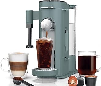 Pods & Grounds Specialty Single-Serve Coffee Maker, K-Cup Pod Compatible, Built-In Milk Frother, 6-oz. Cup to 24-oz. Travel Mug Sizes, Iced Coffee Maker, 1550 watts, Sage Green, PB051SG