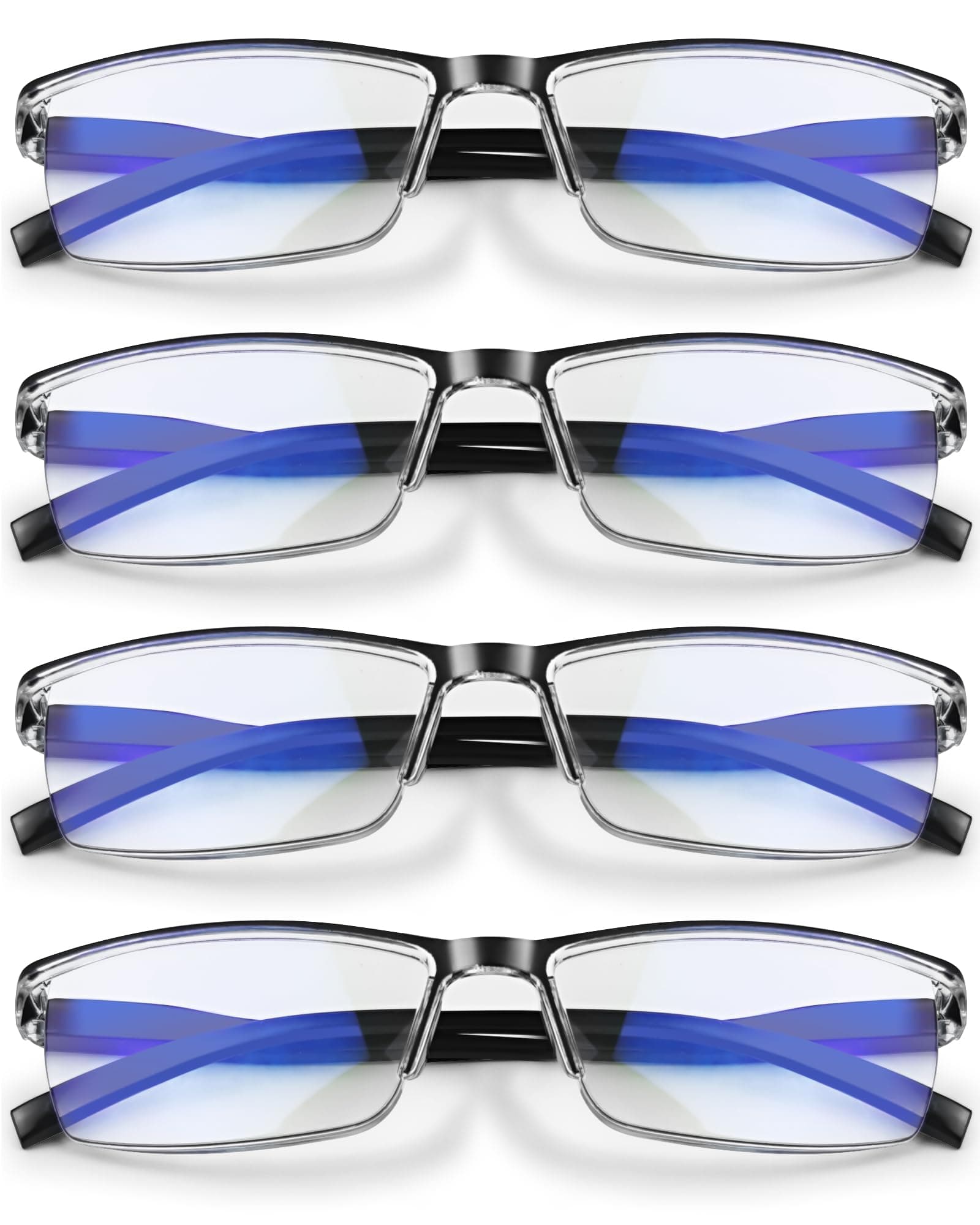 4 Pack Reading Glasses Men - Readers for Men Classic Style, Spring Hinges, Sturdy and Durable, Blue Light Protection Cheaters +3.00