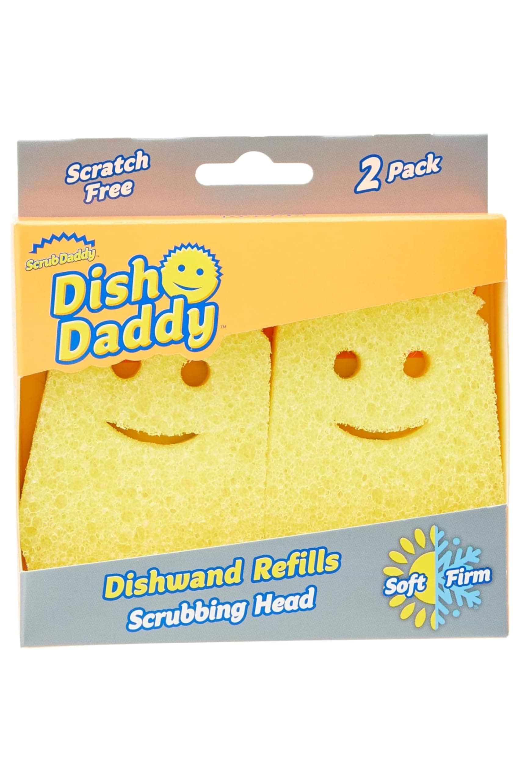 Scrub Daddy Dish Wand Scrubbing Brush Replacement Heads, Soap Dispensing Brushes, Texture Changing Washing Up Sponges, Detachable Dish Daddy Head Sponge Refills, Yellow 2 Pack
