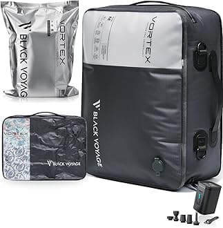 Black Voyage Reusable Vacuum Compression Travel Bag for Carry-On Suitcase and Backpack, Recycled IP67 Waterproof Space Saver Vacpack (1-Pack, 21L - Pump Included)