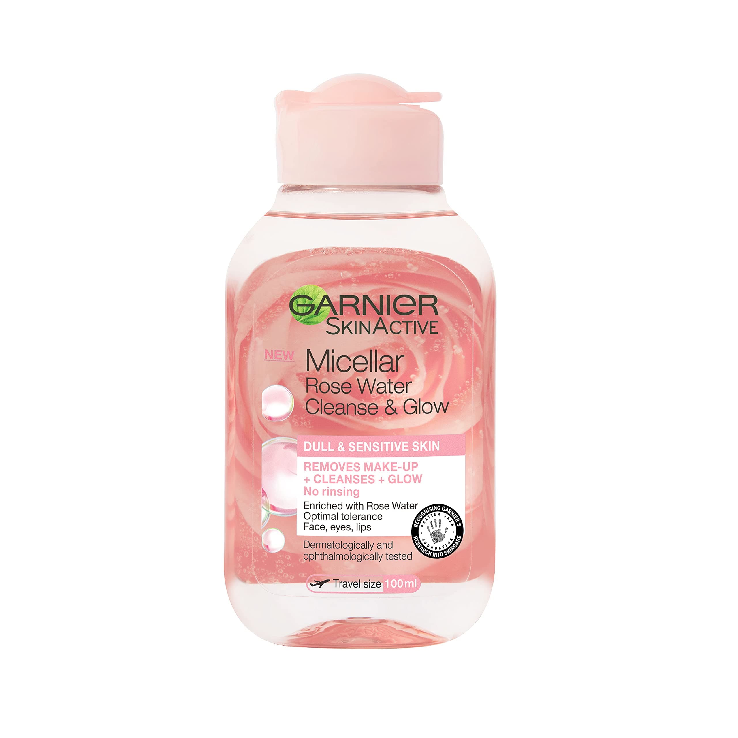 Garnier Micellar Rose Cleansing Water, Glow Boosting Face and Eye Make-Up Remover & Cleanser for Dull and Sensitive Skin 100 ml
