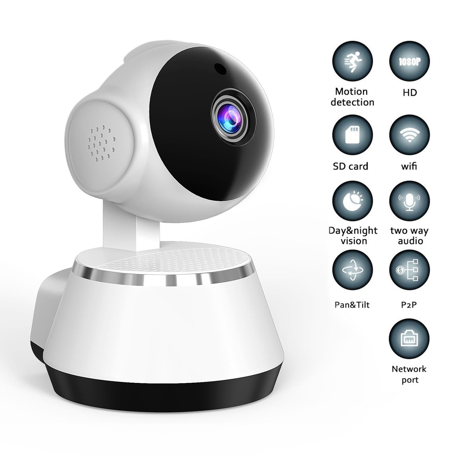 Anlo Wireless 1080P HD IP Camera, WiFi Home Security Surveillance Camera for Baby/Elder/Pet/Nanny Monitor, Pan/Tilt, Two-Way Audio & Night Vision