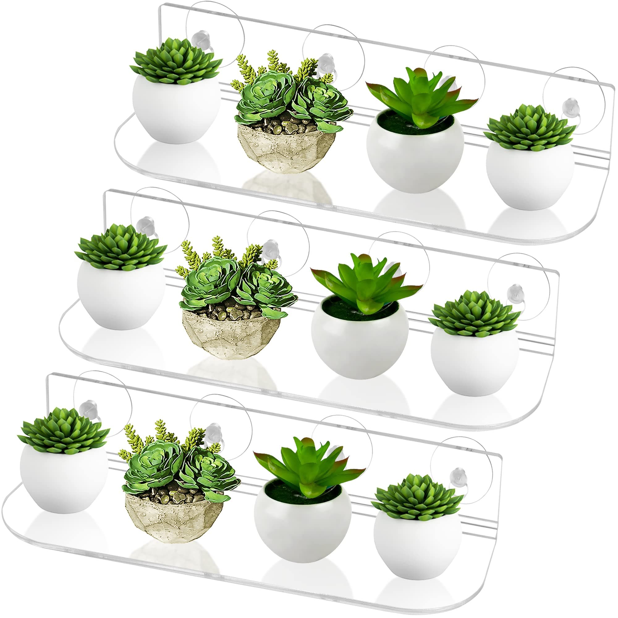 Montex 3 Pack Suction Cup Shelf for Plants Acrylic 15 Inch Window Shelf Ledge Garden Stand for Succulent Planters and Herb Pots