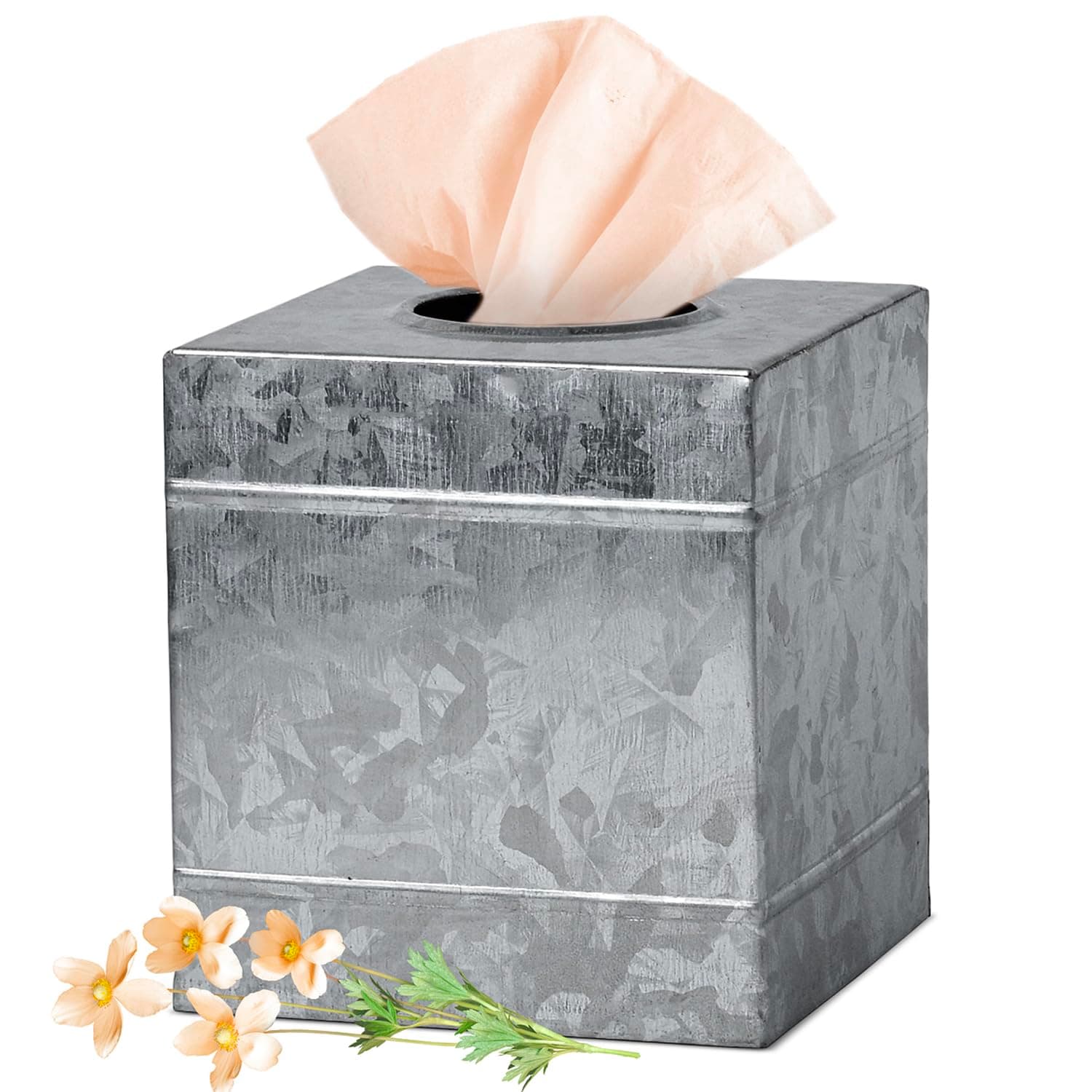 Square Rustic Tissue Box Cover - Industrial Farmhouse Galvanized Tissue Box Holder - Perfect Rustic Style Decor – Galvanized Bathroom Accessories