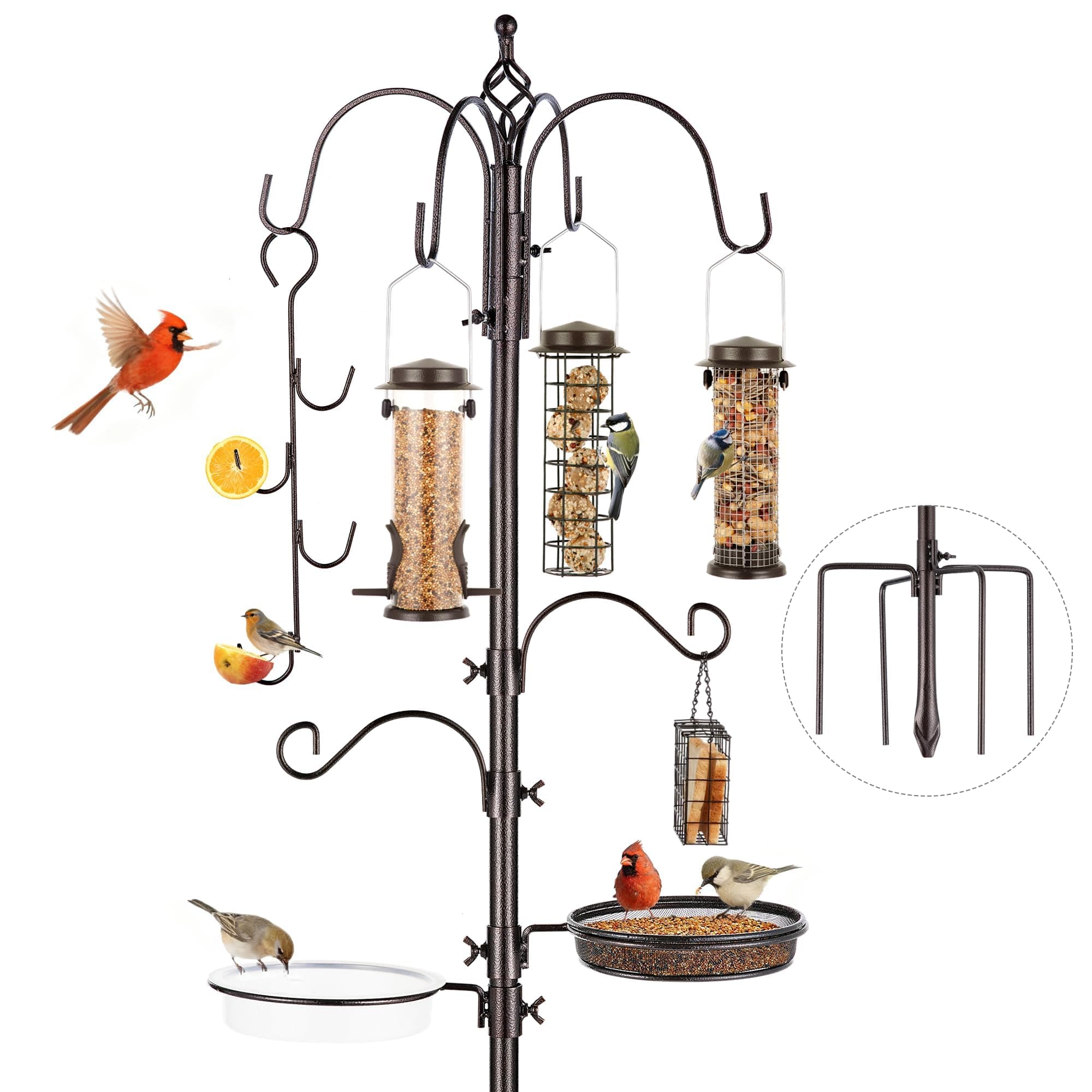 Bird Feeding Station Kit Pole Wild Bird Feeder Hanging Planter Hanger Multi Feeder Hanging with Metal Suet Feeder Bird Bath for Attracting Wild Birds