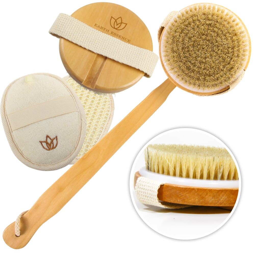 Body Scrub Bath Brush Set - Long Handle, Detachable Exfoliating Body Scrub Brush For Women & Men - Body Brush Improves Circulation, Reduces Cellulite - Recommended Dry Skin Brush