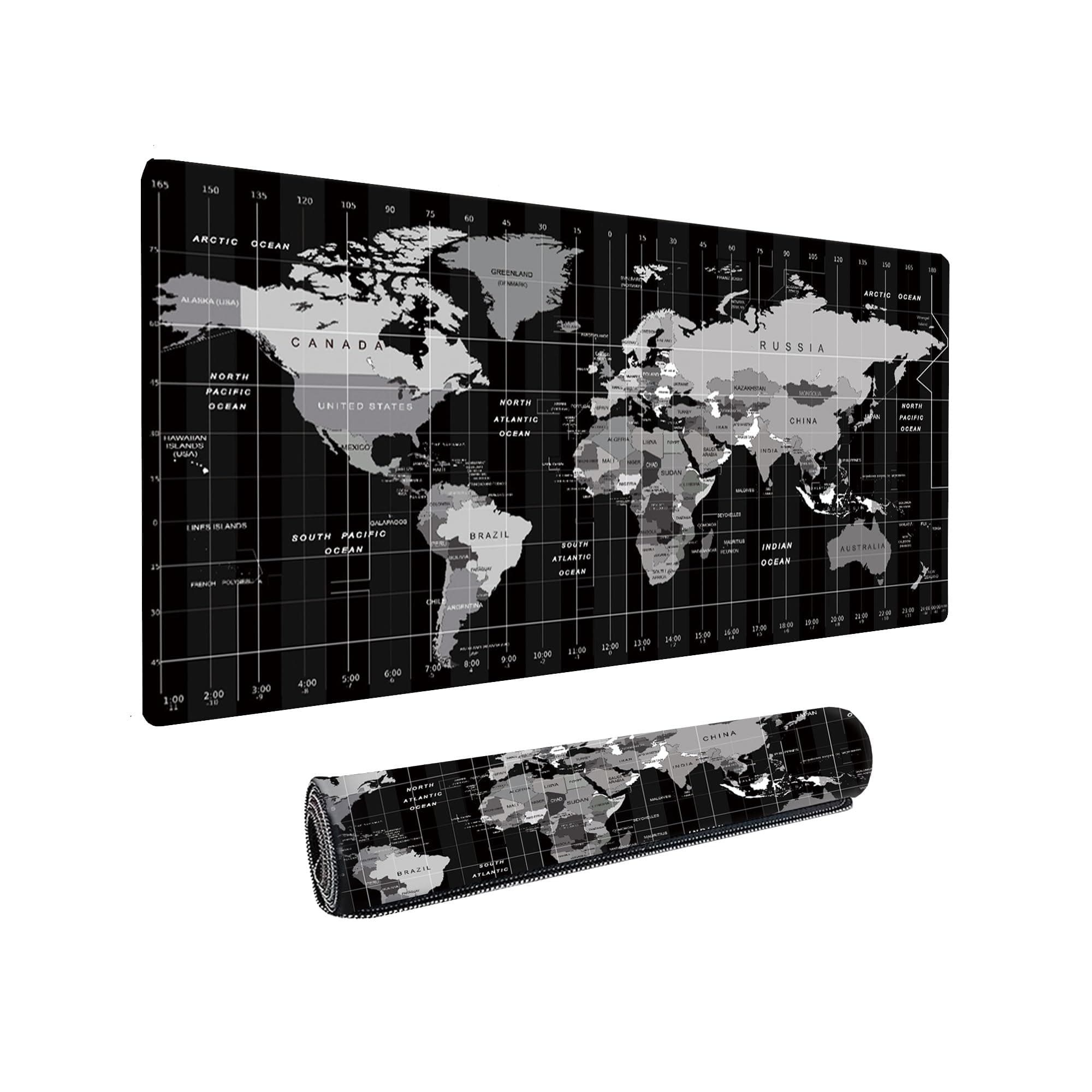 Dyazo Large World Map Anti-Slip Extended Desk Mat| Mouse Pad | Water Resistant Mat for Laptop| Computer Size 800 x 300 x 3 mm (Black No Logo)