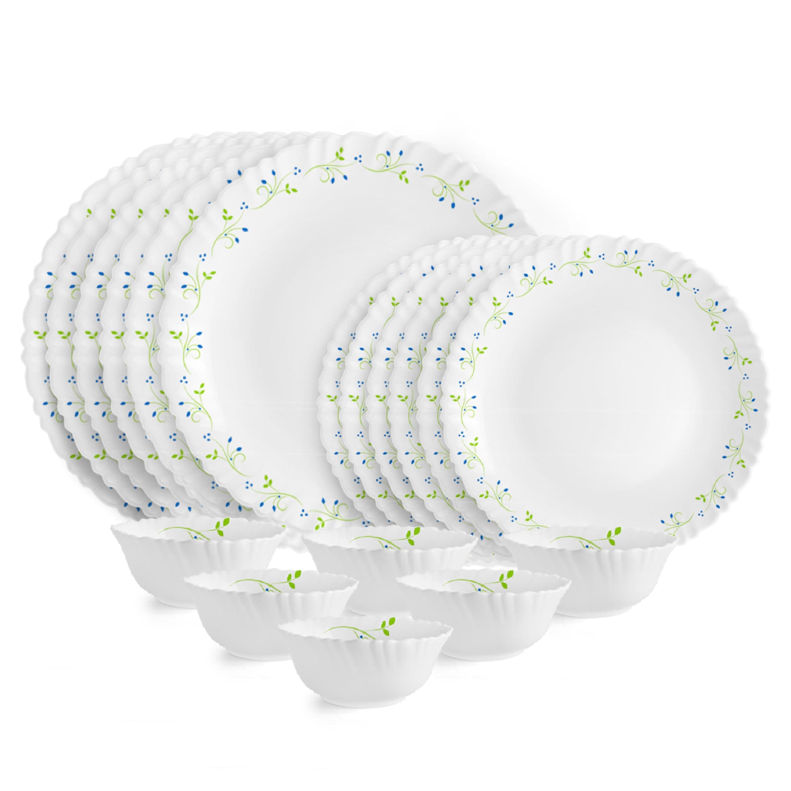 Cello Opalware Dazzle Series Tropical Lagoon Dinner Set, 18 Units | Opal Glass Dinner Set for 6 | Light-Weight, Daily Use Crockery Set for Dining