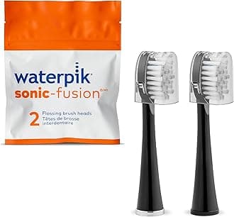 Waterpik Full Size Replacement Brush Heads with Covers for Sonic-Fusion Flossing Toothbrush SFFB-2EB, 2 Count Black