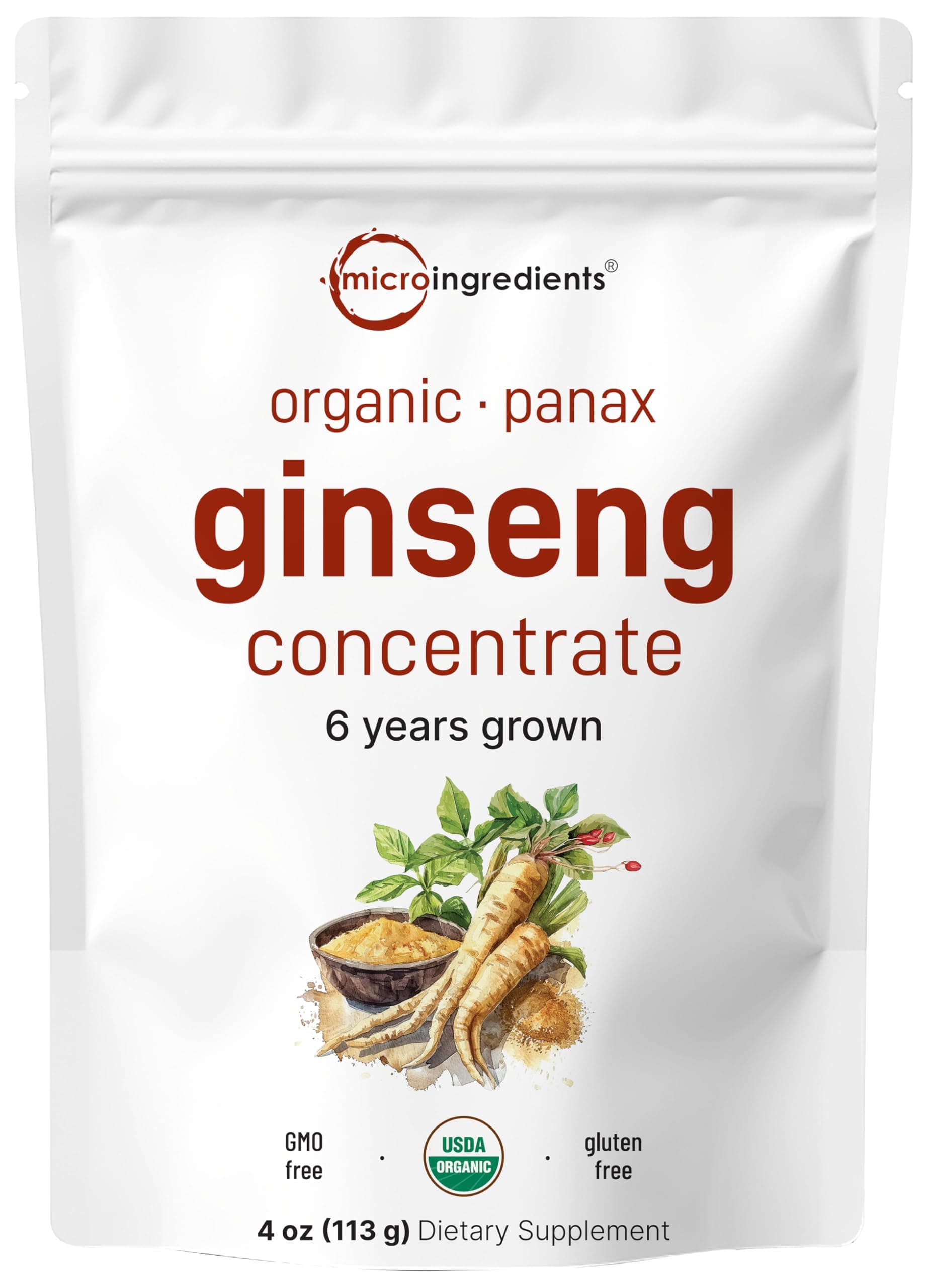 Maximum Strength Organic Korean Ginseng Root 200:1 Powder, 4 Ounce, Red Panax Ginseng Powder, Active Ginsenosides, Vegan Friendly