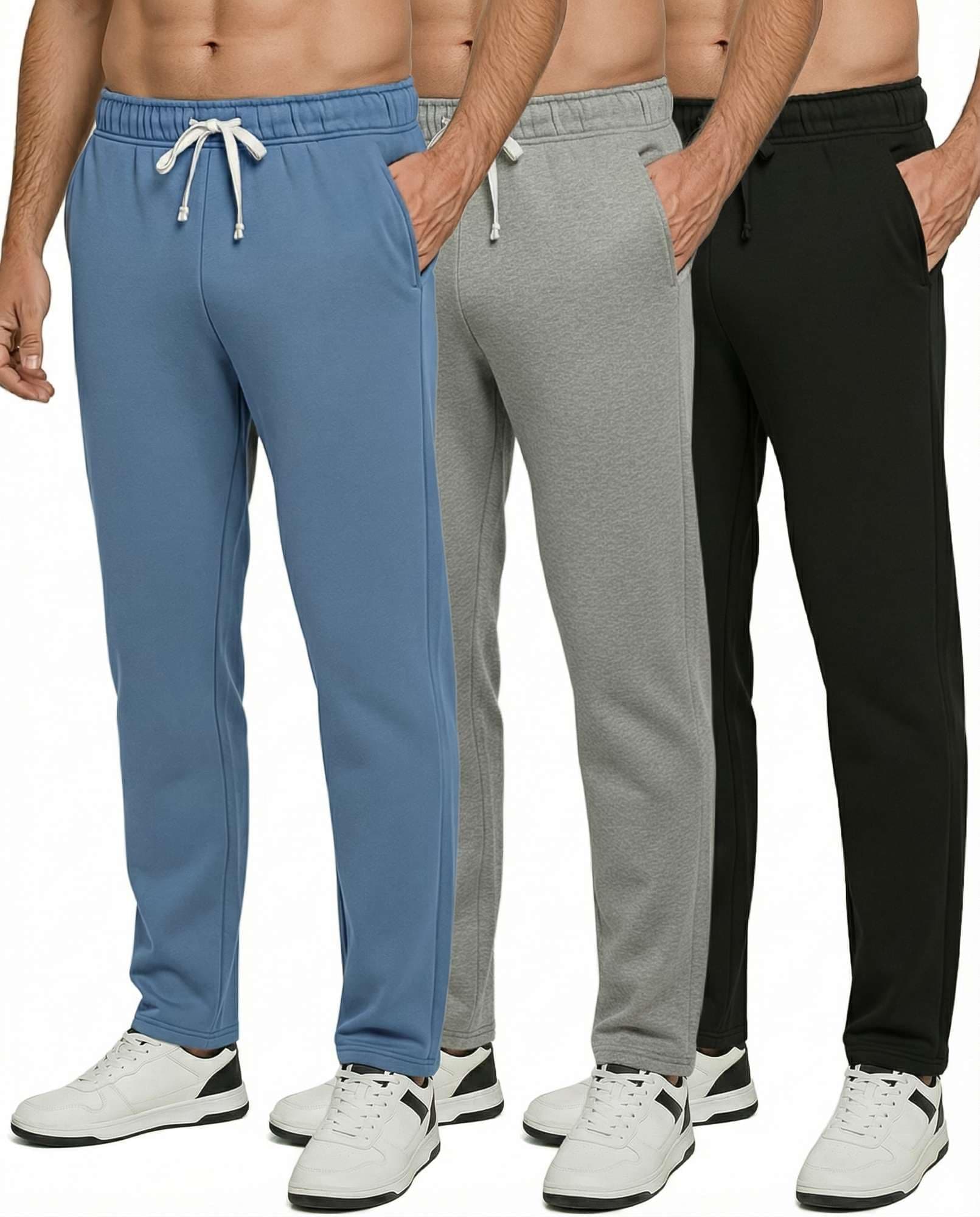 3 Pack: Men's Tech Fleece Athletic Casual Open Bottom Sweatpants with Pockets (Available in Big & Tall)