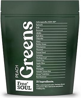 Greens | 21 Advanced Greens, Superfoods, and Adaptogens Including KSM-66 Ashwagandha, Vegan & Gluten-Free, Advanced Natural Formula | UK Made | 30 Servings | Peach Flavour