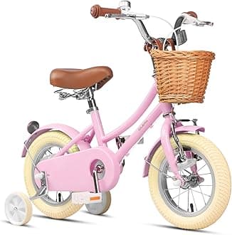 Little Molly 12-20 Inch Kids Retro Girls Bike for 2-13 Year Old with Wicker Basket & Stabilisers/Kickstand, Multiple Colors