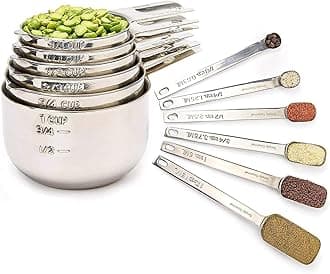Simply Gourmet Measuring Cups and Spoons Set of 12 – 18/10 Stainless Steel Kitchen Gadgets – Stackable Design with Long Handle Spoons – Fits in Jars – Cooking & Baking Measuring Set for Dry & Liquid
