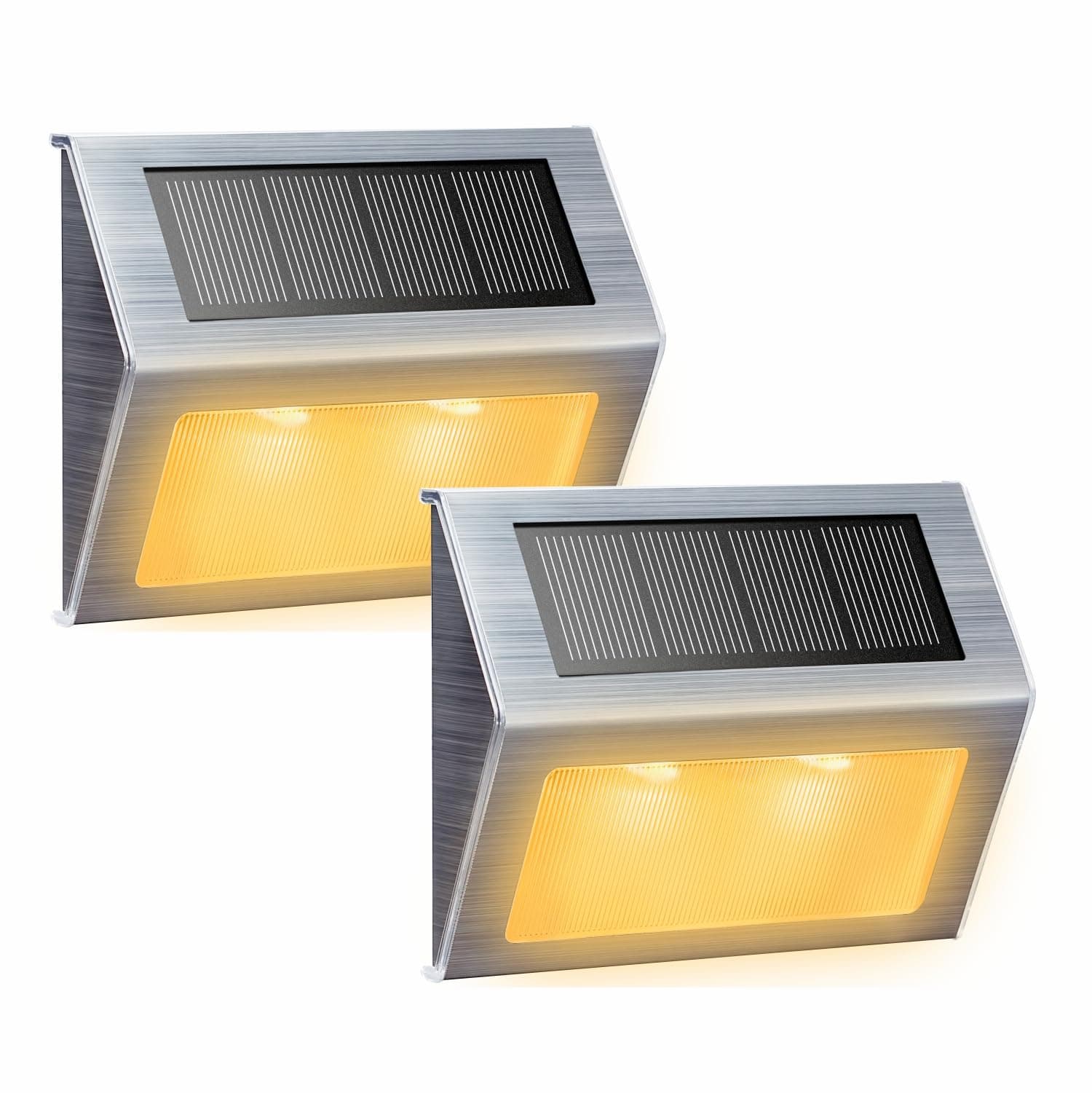 XLUX Solar Lights for Steps Decks Pathway Yard Stairs Fences, LED lamp, Outdoor Waterproof, Warm Light, 2 Pack