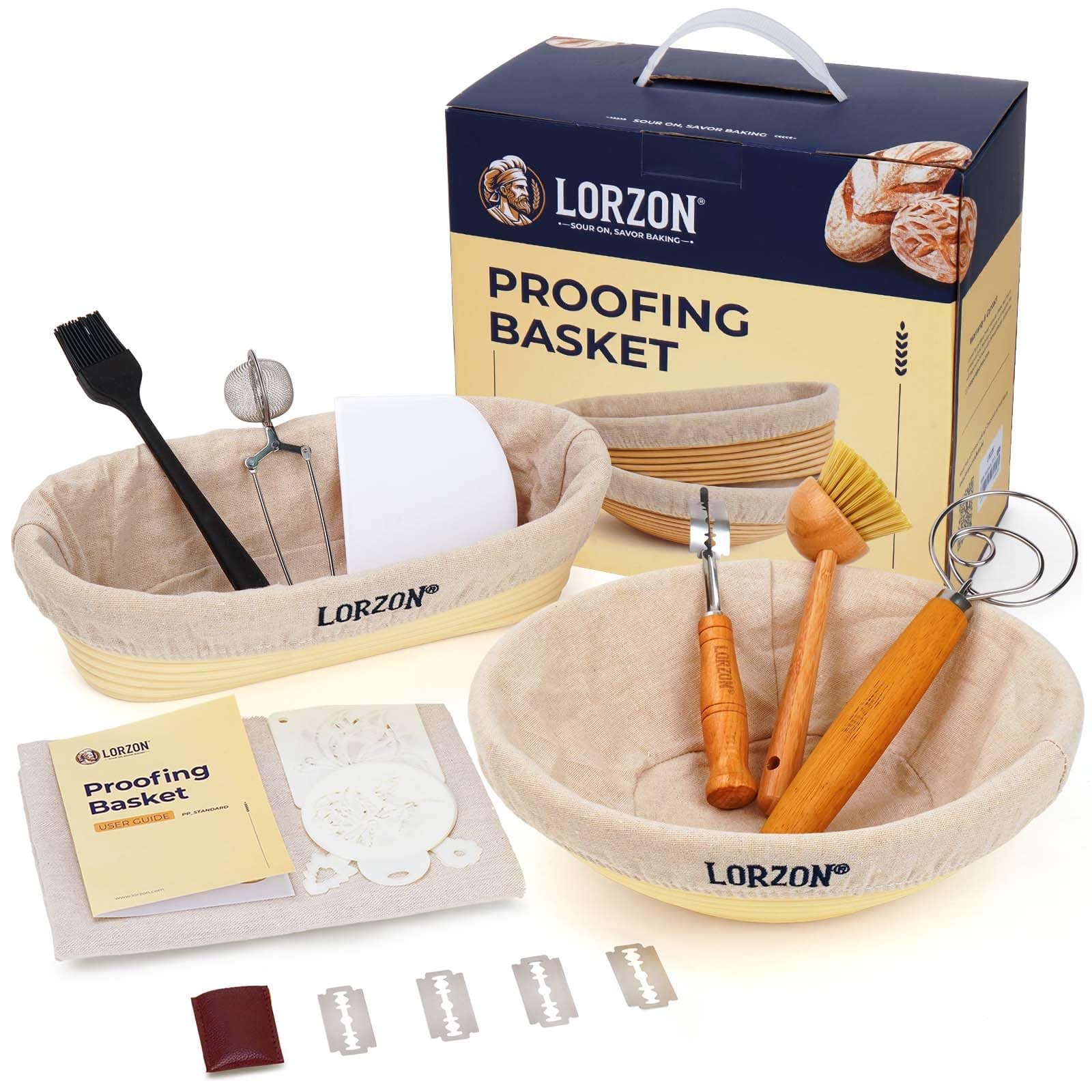 Banneton Bread Proofing Baskets Set of 2, 11" Round & 12" Oval Sourdough Proofing Baskets with Sourdough Bread Baking Supplies, Complete Bread Making Kit (Plastic)