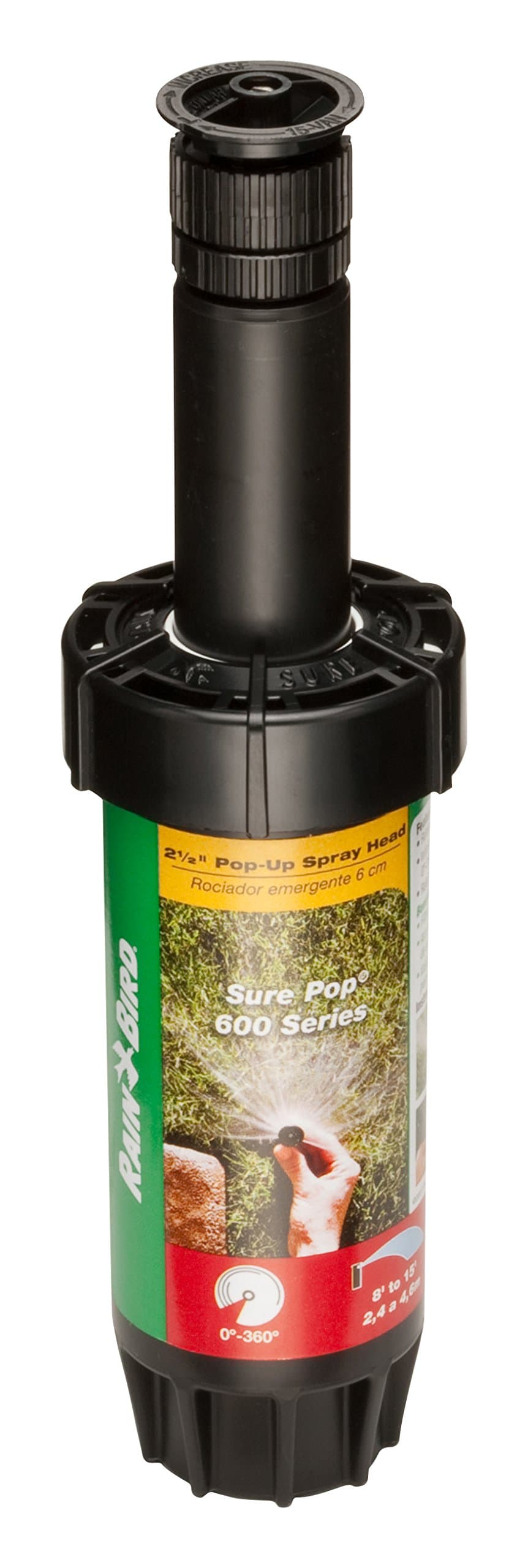 SP25AP Sure Pop 600 Series Pop-Up Sprinkler, Adjustable 0° - 360° Pattern, 8' - 15' Spray Distance, 2-1/2" Pop-up Height, Black